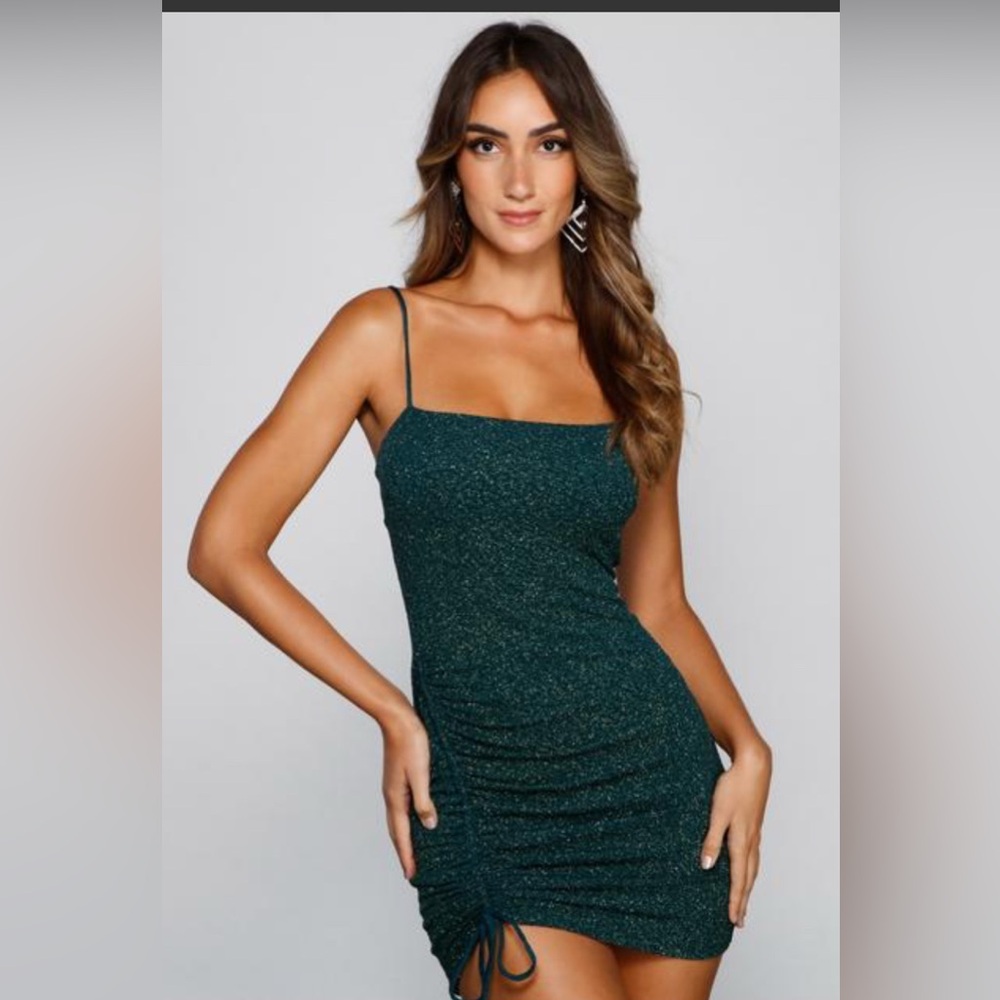 Windsor- Shine on ruched glitter mini dress - size xs